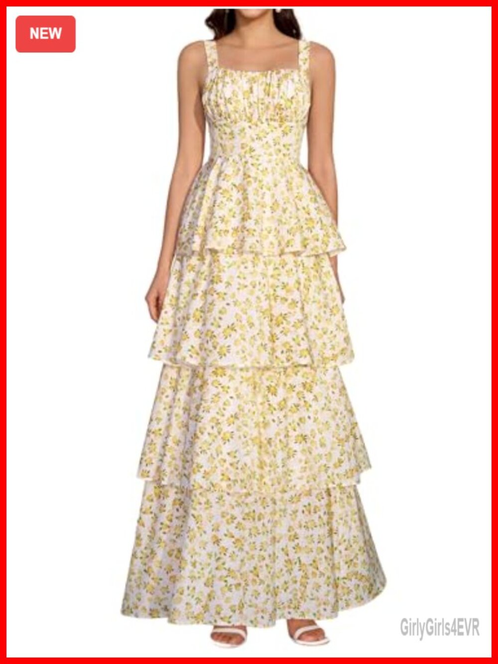 Tiered Ruffle Maxi Flowy Summer Wedding Guest Dress Square Neck Sundress